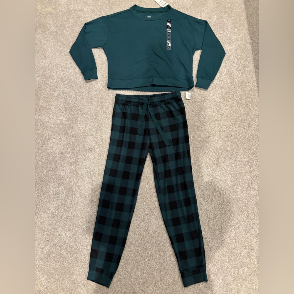 NWT Jenni Teal and Black Checkered Pajama Set